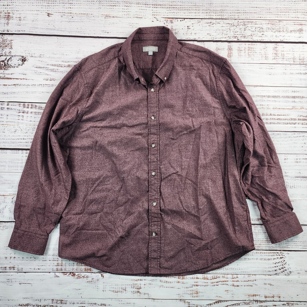 Ash & Erie Mens XL Standard Heather Burgundy Maroon Long Sleeve Button Down